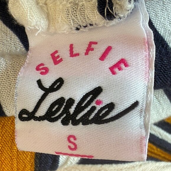 Selfie Leslie Striped Wide Leg Palazzo Pants Navy White Front Slit Small - Picture 8 of 11